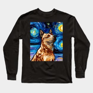 Red Heeler Night (Portrait) Long Sleeve T-Shirt